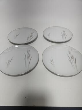Set of 4 Vintage Platinum Wheat Fine China Japan Salad Plates 7.5" Platinum Trim